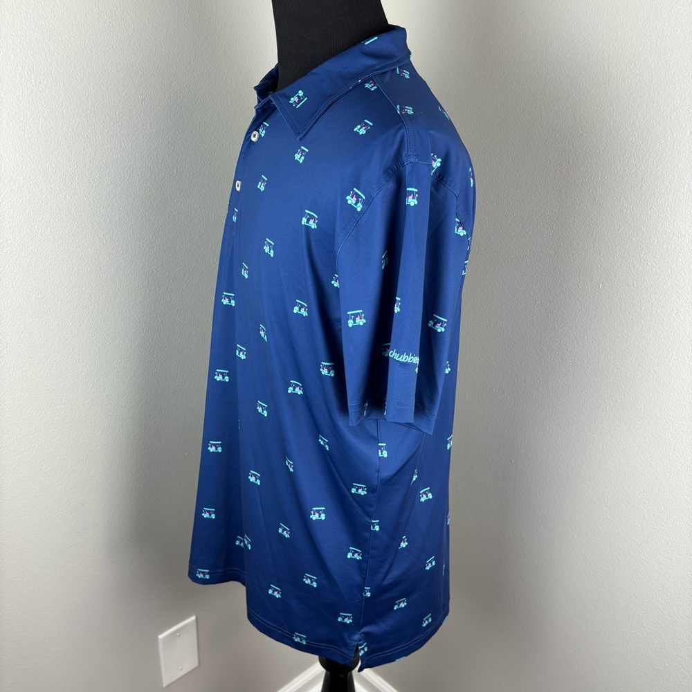 Chubbies Polo Shirt Men's Large L Golf Cart Logo All Over Print Performance Blue - Picture 3 of 6